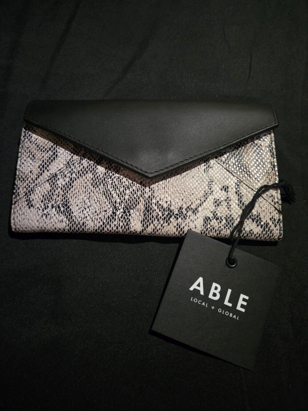 ABLE NWT Snake Print Envelope Bifold Wallet Black Neutral